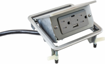 2X2 USB Work Surface Pop-Up Box, 15A, 125V, Gray Receptacle, Aluminum
