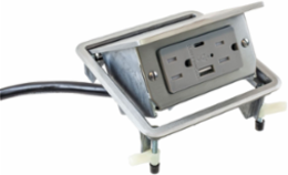 2X2 USB Work Surface Pop-Up Box, 15A, 125V, Gray Receptacle, Aluminum