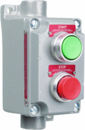 Aluminum Control Station with 2NO/2NC Contacts, 1/2 Inch Hub Size, Green-Red