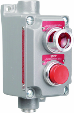 Aluminum Control Station with Red Momentary Push Button and Pilot Light, 3/4 Inch Hub Size