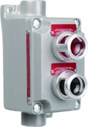 Aluminum Control Station with 2 Pilot Lights, 3 Inch Width, 4-11/32 Inch Depth