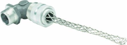 1/2 Inch Aluminum 90° Cord Connector with Mesh Grip, Cord Range .250-.375