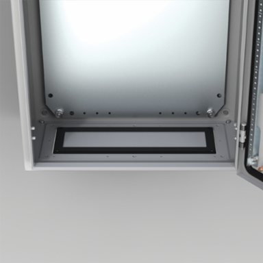 Ventilated gland plate with Filter, AFV, 128x242x12mm, Light Gray, Mild Steel