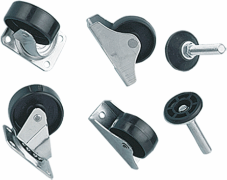 Compact Series 4 Casters for Pedestal Base, 0.5 lb, Rubber, Swivel