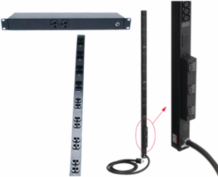 Rack- and Panel-Mount PDU 10 Rec 20A Surge Twist, 19-in length, Black, Steel