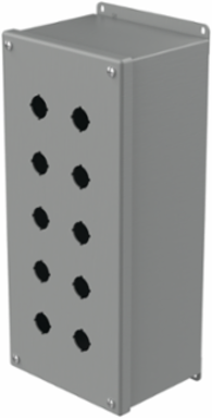Extra-Deep Pushbutton Enclosure 10PB x 22.5mm, Gray Steel, IP65, NEMA 12