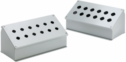 Sloped-Front Pushbutton Enclosures Type 12, 2PBx30.5mm, Gray, Steel