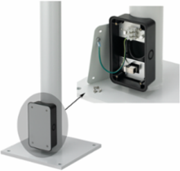 Syspend Vertical Motion Floorpost with Junction Box, 12x12x74, Lt Gray, Steel