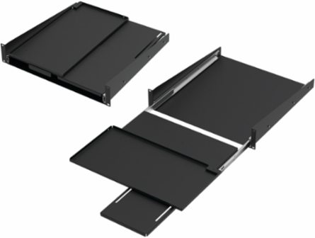 Pivoting Keyboard Shelf with Mouse Tray 90-Deg 2U, Black, Steel