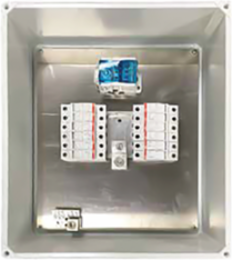 RF Solar Combiner Box, grounded, 17.32x15.32x6.65, 12 contacts, Fiberglass