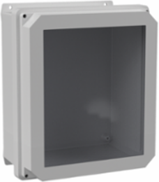 Raised Cover Window with Latches Type 4X, 13.62x11.62x7.24, Lt Gray, Fiberglass