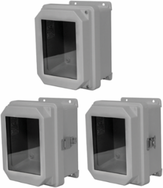 RVJB Raised Cover with Bonded Window Type 4X, 9.32x7.32x4.92, Lt Gray, Fiberglass, NHW