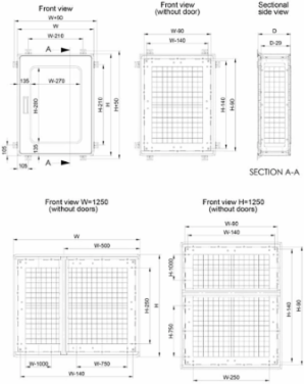 Wall mounted, 1000x500x320, Combinable encl., glazed door, polyester, IP54
