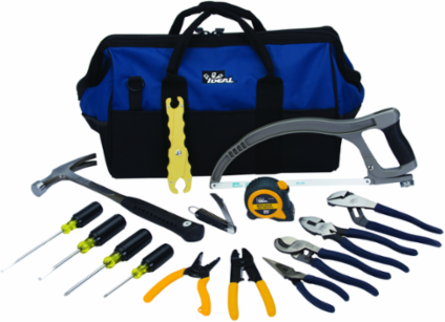 Large Mouth Tool Kit, 18 Inch, 16-Piece with Pliers, Screwdrivers, and Tape Measure