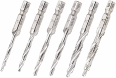 Drill Taps 1/4 Inch Hex Shank, High Speed Steel, 3-Flute Design