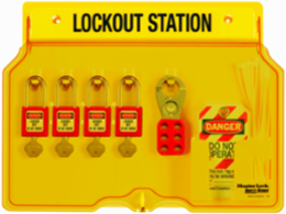 Four-Lock Safety Station with 4 Locks, 12 Tags, 2 Hasps, Polycarbonate Construction