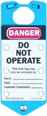 Safety Lockout Hasp, Blue, Anodized Aluminum, "Do Not Operate" Label