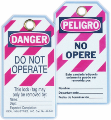 Bilingual Lockout Tag "Do Not Operate", 7/8 Inch Grommet, 5/Pkg