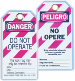 Bilingual Lockout Tag "Do Not Operate", 7/8 Inch Grommet, 5/Pkg