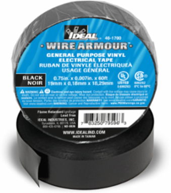 Black Electrical Vinyl Tape 3/4 Inch x 60' - Flame Retardant, 600V Insulation