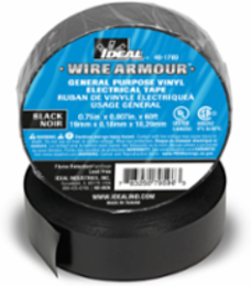 Black Electrical Vinyl Tape 3/4 Inch x 60' - Flame Retardant, 600V Insulation