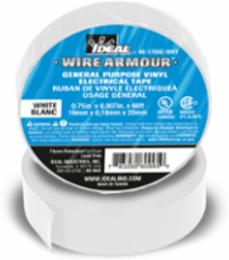 Electrical Vinyl Tape, White 3/4 Inch x 66 Feet, 600V Insulation