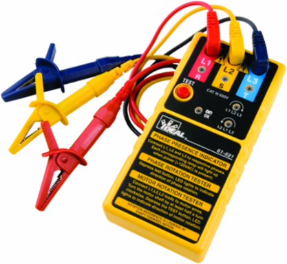 3-Phase Motor Rotation Tester, Up to 600V, Indicates Motor Rotation, 2-Year Warranty