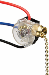 Pull Chain Switch, 3-Speed, Brass, 6 Inch Wire, 13/32 Inch Mounting Hole