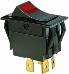 Red DPST Rocker Switch for Low-Voltage DC, Moisture-Resistant, 0.830 x 1.450 Inch