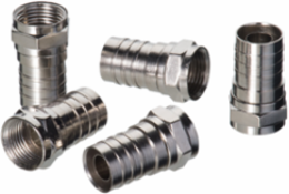 RG-6 Quad F Hex Crimp Connector 10 Pack, 7/16 Inch Nut Diameter, Nickel Plated Brass