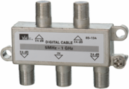 1 GHz 4-Way Coaxial Cable Splitter, Nickel-Plated Zinc Construction, -120dB EMI/RFI Shielding