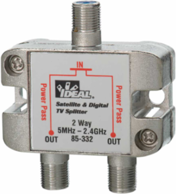 2.4 GHz 2-Way Coaxial Splitter, Nickel Plated, Power-Pass All Ports