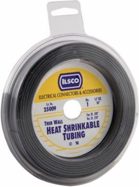 Heat Shrinkable Tubing, Thin Wall, 3/16in Expanded ID, Conductor Range 18-22, 6in Disk, Black, Bag of 10