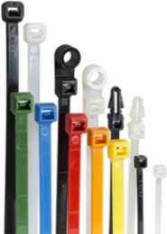 Nylon Cable Tie, Mounting Head, 8in, UV Black Color, 2in Bundle Diameter, 50lb Tensile Strength, Bag of 100