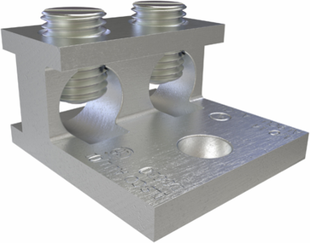Aluminum Mechanical Lug, Conductor Range 1/0-14, 2 Ports, 1 Hole, 1/4in Bolt Size, Tin Plated, CSA