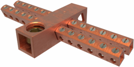 Copper Neutral Bar, Conductor Range 250-6 Main, 6-14 Tap, 24 Ports