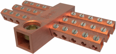 Copper Neutral Bar, Conductor Range 250-6 Main, 6-14 Tap, 30 Ports
