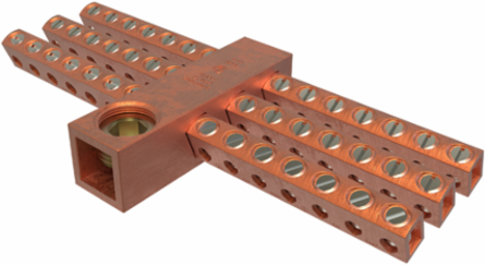 Copper Neutral Bar, Conductor Range 250-6 Main, 6-14 Tap, 42 Ports