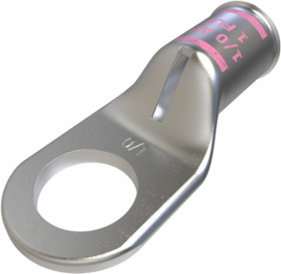 Copper Compression Lug, Conductor Size 1/0, 1 Hole, 1/2in Bolt Size, Standard Barrel, Sight Window, Tin Plated, UL, CSA