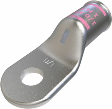 Copper Compression Lug, Conductor Size 1/0, 1 Hole, 1/4in Bolt Size, Standard Barrel, Sight Window, Tin Plated, UL, CSA