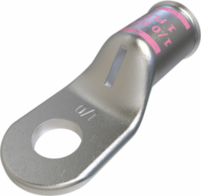 Copper Compression Lug, Conductor Size 1/0, 1 Hole, 5/16in Bolt Size, Standard Barrel, Sight Window, Tin Plated, UL, CSA