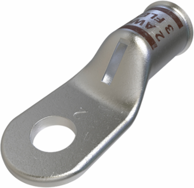 Copper Compression Lug, Conductor Size 2, 1 Hole, 1/4in Bolt Size, Standard Barrel, Sight Window, Tin Plated, UL, CSA
