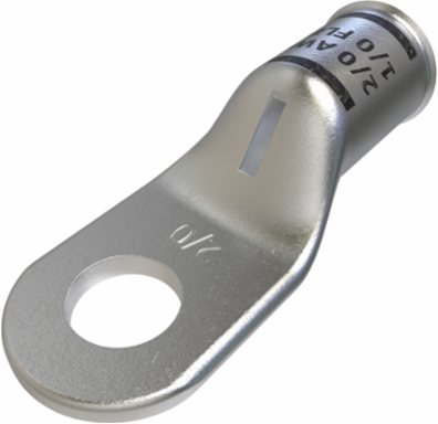 Copper Compression Lug, Conductor Size 2/0, 1 Hole, 3/8in Bolt Size, Standard Barrel, Sight Window, Tin Plated, UL, CSA