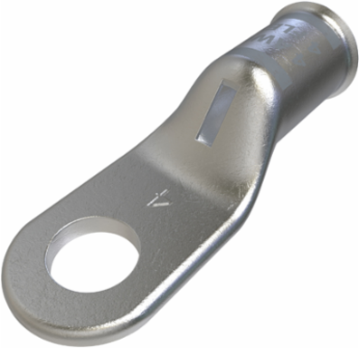 Copper Compression Lug, Conductor Size 4, 1 Hole, 1/4in Bolt Size, Standard Barrel, Sight Window, Tin Plated, UL, CSA