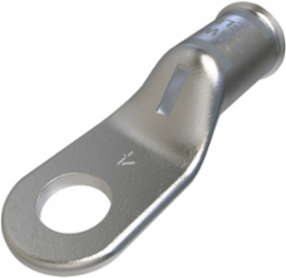 Copper Compression Lug, Conductor Size 4, 1 Hole, 1/4in Bolt Size, Standard Barrel, Sight Window, Tin Plated, UL, CSA