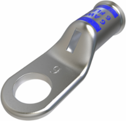 Copper Compression Lug, Conductor Size 6, 1 Hole, 1/4in Bolt Size, Standard Barrel, Sight Window, Tin Plated, UL, CSA