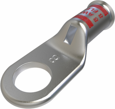 Copper Compression Lug, Conductor Size 8, 1 Hole, 1/4in Bolt Size, Standard Barrel, Sight Window, Tin Plated, UL, CSA