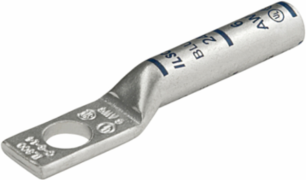 Surecrimp Copper Compression Lug, Conductor Size 6, 1 Hole, 1/4in Bolt Size, Long Barrel, No Sight Window, Tin Plated, UL, CSA