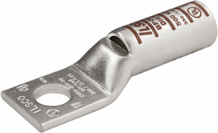 Surecrimp Copper Compression Lug, Conductor Size 3, 1 Hole, 1/4in Bolt Size, Long Barrel, Sight Window, Tin Plated, UL, CSA