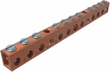 Copper Neutral Bar, Conductor Range 4-14 Main, 6-14 Tap, 11 Ports